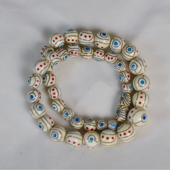 Jewelry - Vintage Greek worry beads white bone painted beads